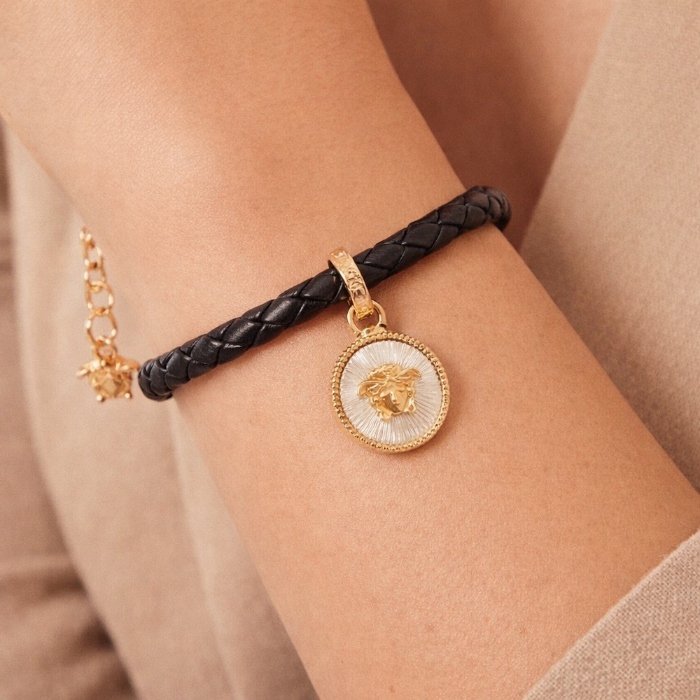 Versace Medusa Charm Leather Bracelet